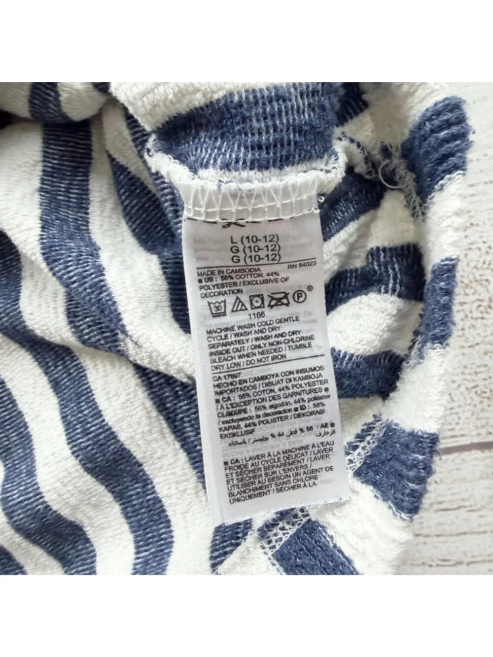 Old Navy Girls Beach Vibes Striped Hooded Pullover Navy White L 10-12